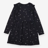 Jersey Dress Black with Ruffle and Silver Stars