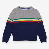 Knit jumper grey and navy colorful striped