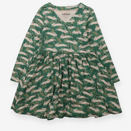 Dress long sleeve green rabbits