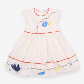 White Dress with Blue and Yellow Birds