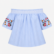 Off The Shoulder Embroidered Bardot Top Blue White