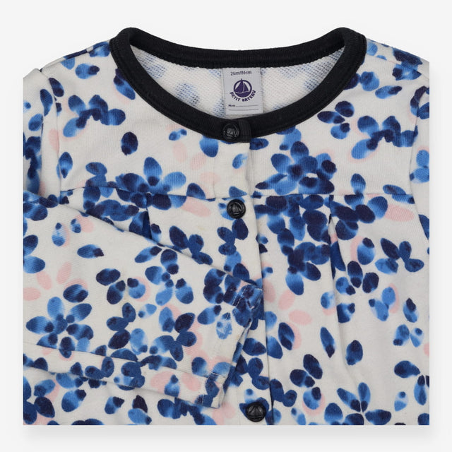 Cardigan jersey blue flowers pink touches