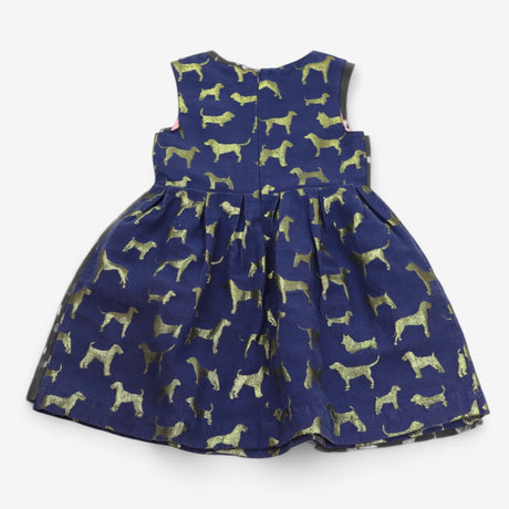 Dress Woven Navy with Golden Dogs