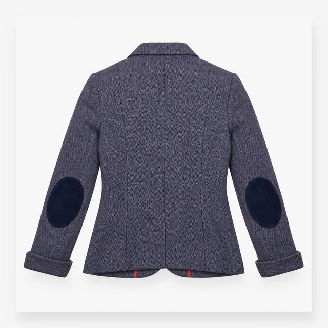 Herringbone Blazer Jacket in Blue with Floral Lini