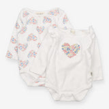 Bodysuits Long Sleeved White Flower Hearts 2-Pack