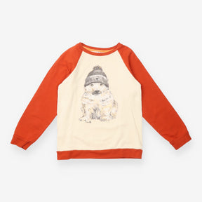 Sweater Cream and Orange Sleeves with Dog 