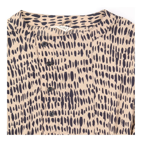 Midi Dress Camel Black Abstract Print Button Front