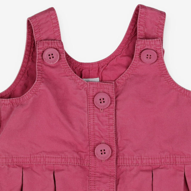 Woven Dungarees Pink with Big Pink Buttons and Sid
