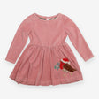 Pink velour dress with festive robin