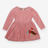 Pink velour dress with festive robin