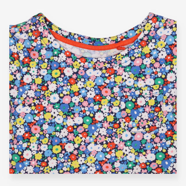 Navy dress with bright flowers
