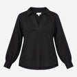 Top 100% Linen V-Neck Long Sleeve Black