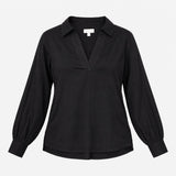 Top 100% Linen V-Neck Long Sleeve Black
