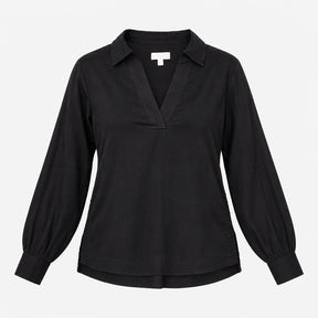 Top 100% Linen V-Neck Long Sleeve Black