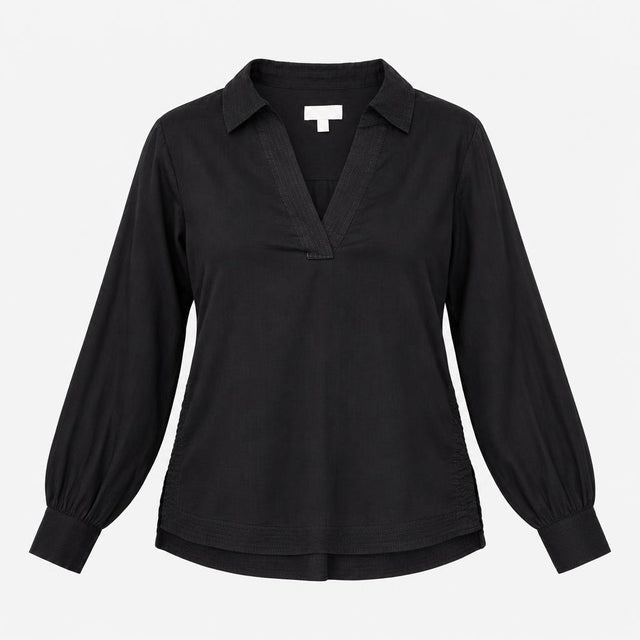 Top 100% Linen V-Neck Long Sleeve Black