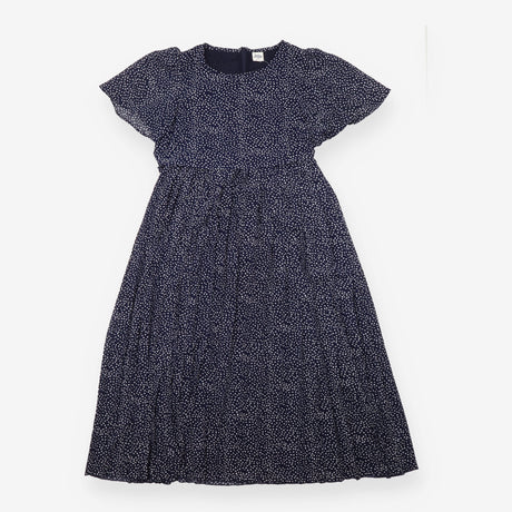Nursing Dress Navy White Spot Floaty Sleeve Midi