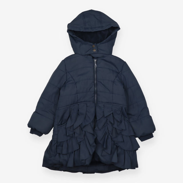 Coat Navy Padded Ruffle 
