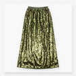 Midi Skirt Khaki Green All Over Sequins Metallic W