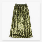 Midi Skirt Khaki Green All Over Sequins Metallic W