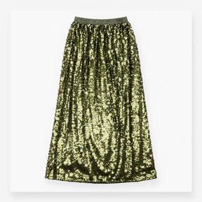 Midi Skirt Khaki Green All Over Sequins Metallic W
