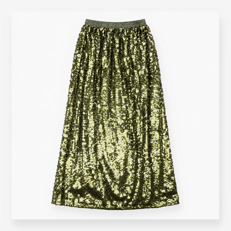Midi Skirt Khaki Green All Over Sequins Metallic W