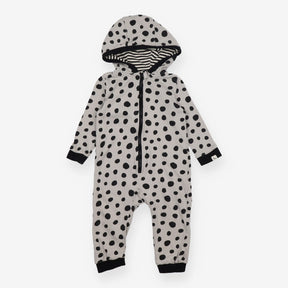 Hooded One Piece - Grey and Black Spots