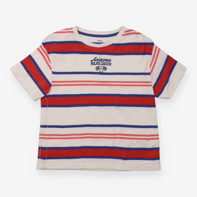 White T-shirt with Red and Blue Stripes