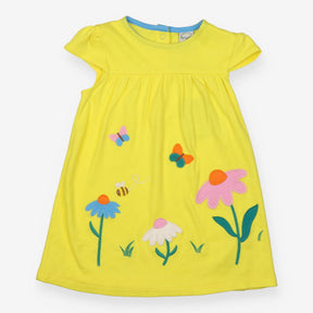 Jersey Dress Yellow with Flowers, Butterflies