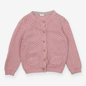 Pink Knit Cardigan Brown Buttons