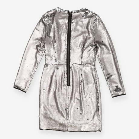 Two‑Tone Sequin Long Sleeve Silver Mini Dress – Fu