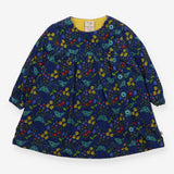 Blue cord dress long sleeve birds and flowers