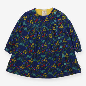 Blue cord dress long sleeve birds and flowers