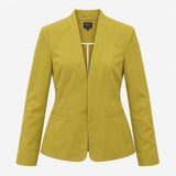 Mustard Ochre Yellow Collarless Open Front Stretch