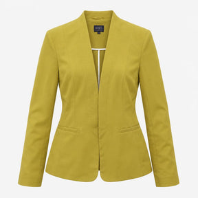 Mustard Ochre Yellow Collarless Open Front Stretch