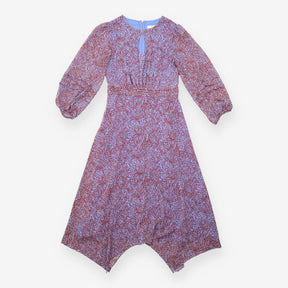Midi Dress Pale Blue Rust Abstract Print Belted