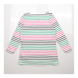 White Pink Green Navy Striped Long Sleeve Breton T