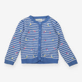 Cardigan Blue Stripe Flower and Bird Appliques