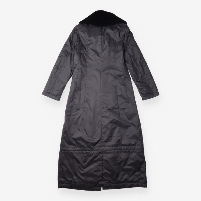 Coat Black Longline Hooded Quilted Lightweight