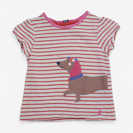 T-shirt SS Orange and Pink Stripe with Sausage Dog
