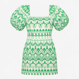 Dress Cotton Broderie Puff Sleeve White Green