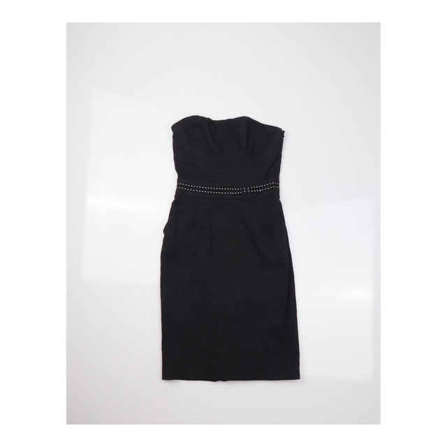 Dress Black Strapless Contrast Stitching Pocket Mi