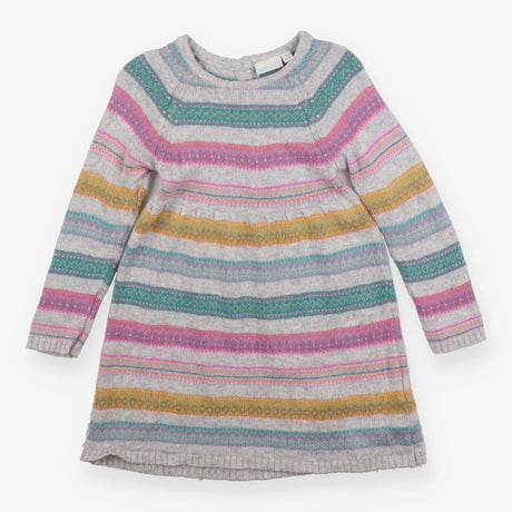 Dress Long Sleeved Knit Grey Colourful Fairisle