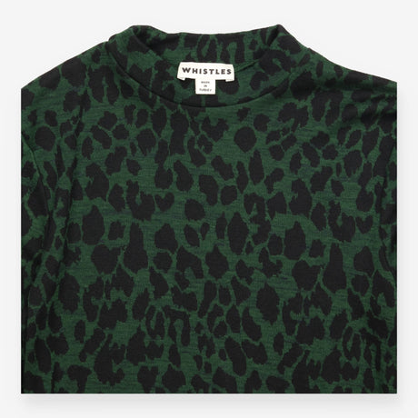 Leopard Midi Dress in Forest Green with High Neck