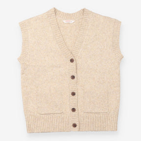 Oatmeal Wool Blend Button-Front Knitted Vest