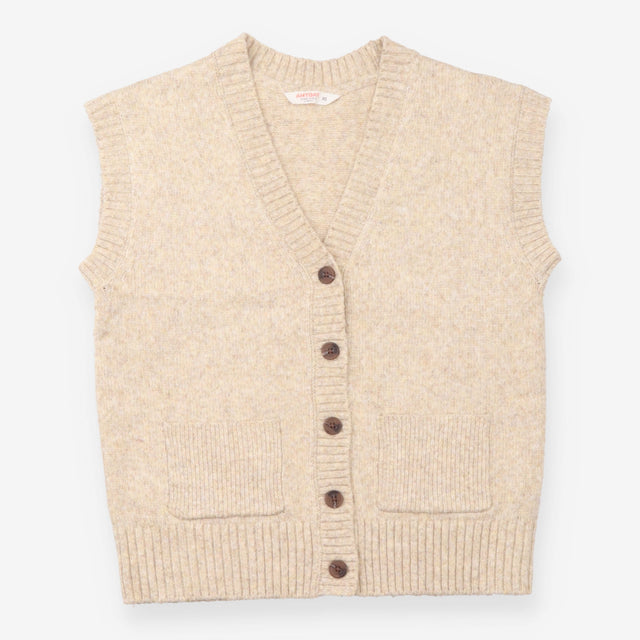 Oatmeal Wool Blend Button-Front Knitted Vest