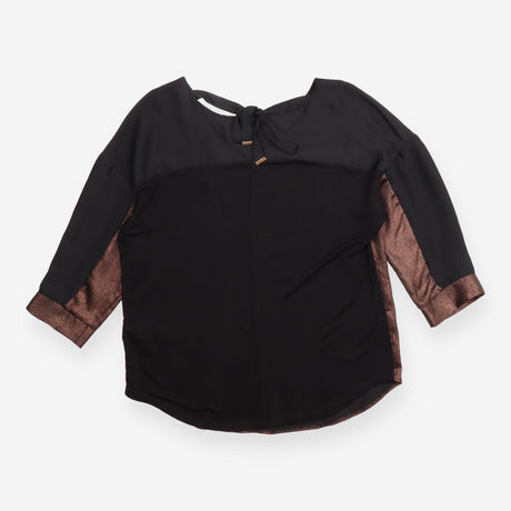Oasis Black Bronze Metallic Panel Back Tie Blouse