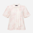 Blouse Cream Pink Abstract Print Tie Neck Short Sl