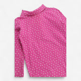 Bodysuit long sleeve roll neck pink with white dot
