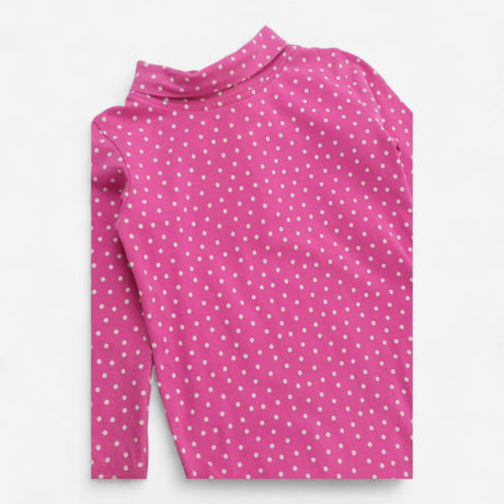 Bodysuit long sleeve roll neck pink with white dot