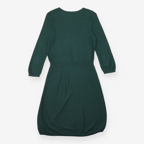 Knit Dress Dark Green Long Sleeve Fit Flare Textur